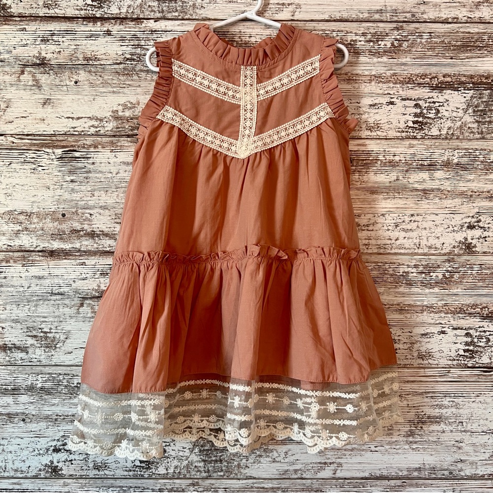 Rust/peach Tiered Sleeveless Mock Neck Little Girls Sundress 3t